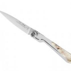 Couteau Claude Dozorme CORSE lame acier X50CrMoV15 manche habillage corne bélier gravure tête maure