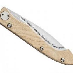 Couteau COMPOSTELLE Claude DOZORME lame acier X50CrMoV15 gravée voie de Tours manche chêne