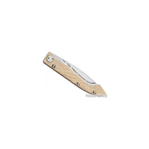 Couteau COMPOSTELLE Claude DOZORME lame acier X50CrMoV15 grave voie de Tours manche chne