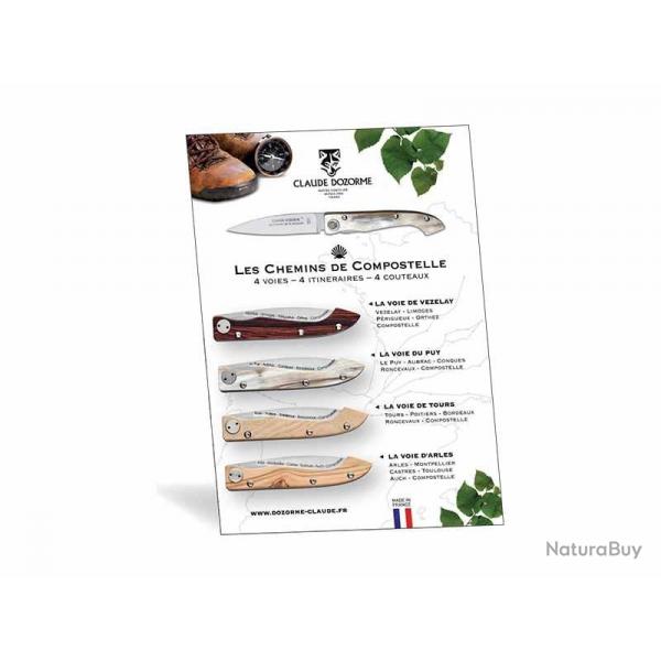Lot 4 couteaux COMPOSTELLE Claude DOZORME lame acier X50CrMoV15 +prsentoir offert