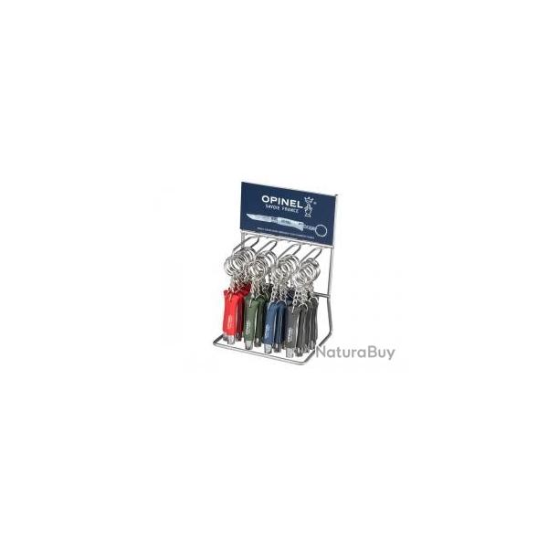 Prsentoir de 36 portes-cls OPINEL n 4, lame inox, contenant 9 couteaux