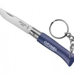 Sachet de 6 portes-clés OPINEL n° 4, lame inox, manche 6,5 cm charme lasuré bleu foncé, virole fixe.