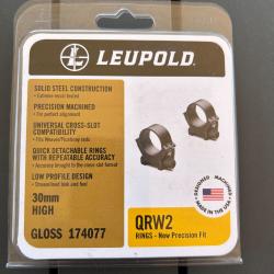 Colliers LEUPOLD QRW2 noir Diamètre de 30mm Réglage haut idéal sur carabine type browning MK3.