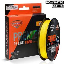 Tresses 8 brins tressé ligne de pêche 100M ligne PE fil Multifilament Yellow 0.37mm-80lb