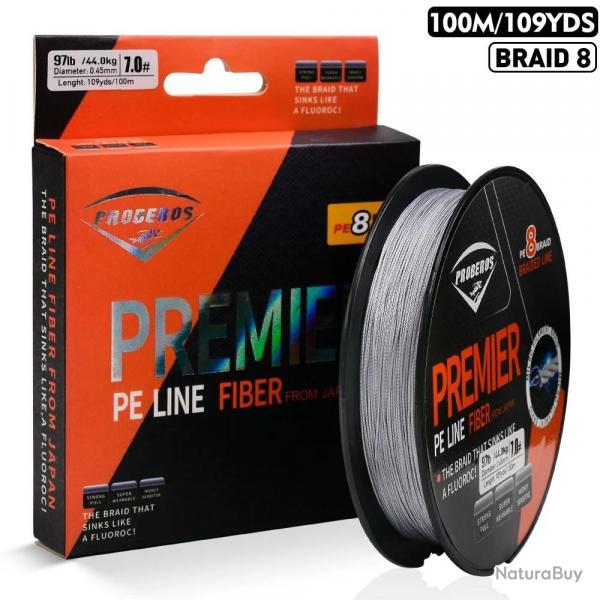 Tresses 8 brins tress ligne de pche 100M ligne PE fil Multifilament Grey 0.23mm-41lb