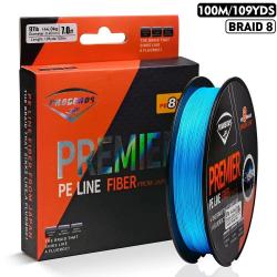 Tresses 8 brins tressé ligne de pêche 100M ligne PE fil Multifilament Blue 0.14mm-25lb