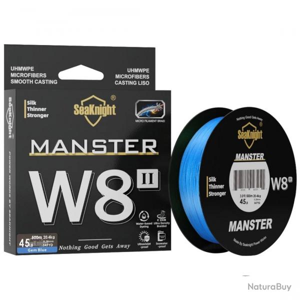 tresse en PE, srie W8 II, 8 brins, 500m, 300m, revtement anti-UV, pour eau sale Gem Blue 300M 45L