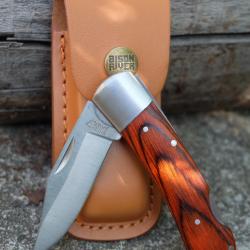 Couteau Bison River Manche Bois Lame Clip Point Acier 3Cr13 Sécurité Lockback Etui Cuir