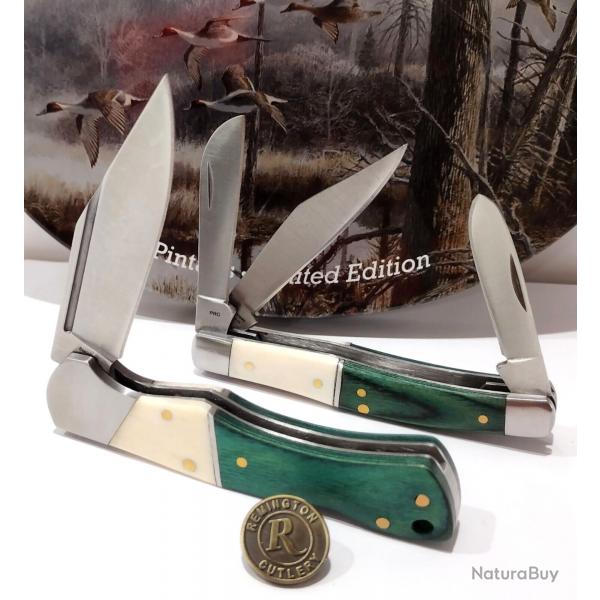 Coffret Cadeau Remington Pin Tails Stockman & Lockback Manches Os Blanc & Bois Lames Acier Inox