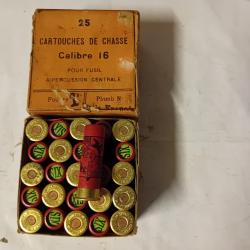 Rare boîte de 25 cartouches anciennes de la Cartoucherie Nationale  cal16 douilles cartons