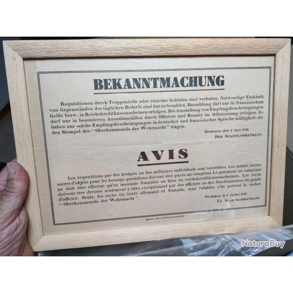 AVIS POUR LES REQUISITIONS ALLEMANDES , BORDEAUX 1940, 39/45 WW2, EXODE