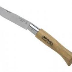Boite de 12 couteaux OPINEL n° 5I, lame inox, manche 8 cm hêtre, virole fixe.
