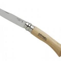 Boite de 12 couteaux OPINEL n° 7VRI, lame inox, manche 10 cm hêtre, virole tournante.