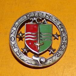 2° Corps d'Armée, RHONE RHIN NECKAR, émail rouge et vert, rondache marquée RHIN RHONE NECKAR écu rou