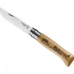 Couteau OPINEL ANIMALIA 3 n° 8 VRI, lame inox, manche 11 cm chêne, gravure laser, décor sanglier