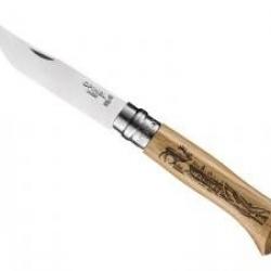 Couteau OPINEL ANIMALIA 3 n° 8 VRI, lame inox, manche 11 cm chêne, gravure laser, décor cerf