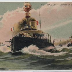 CPA - Marine Militaire - " TOULON " - Cuirasse en marche  N°3472