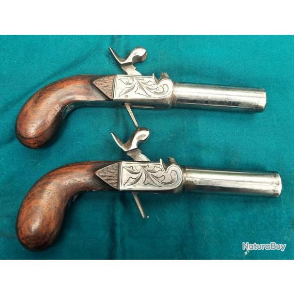 Pistolets  coffre   balle force dtente rentrante.19 ou dbut 20