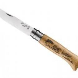 Couteau OPINEL ANIMALIA 3 n° 8 VRI, lame inox, manche 11 cm chêne, gravure laser, décor poisson