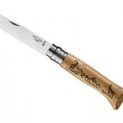 Couteau OPINEL ANIMALIA 3 n° 8 VRI, lame inox, manche 11 cm chêne, gravure laser, décor chamois