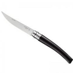 Couteau OPINEL, lame effilée inox poli glace, manche ébène 12 cm, virole tournante, en coffret.