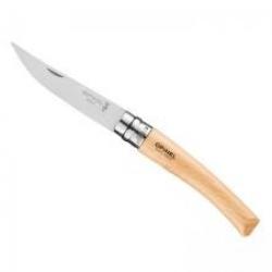 Couteau OPINEL N°8 lame 8 cm effilée inox, manche 10 cm hêtre, virole tournante, en berlingot