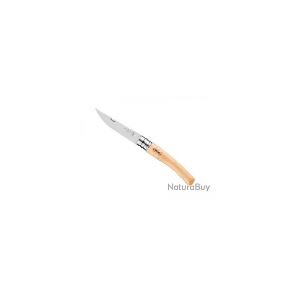 Couteau OPINEL N8 lame 8 cm effile inox, manche 10 cm htre, virole tournante, en berlingot
