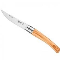 Couteau OPINEL N°8, lame 8 cm effilée inox poli glace, manche 10 cm olivier, virole tournante