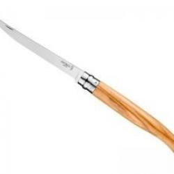 Couteau OPINEL N°15, lame 15 cm effilée inox poli glace, manche 17 cm olivier, virole tournante