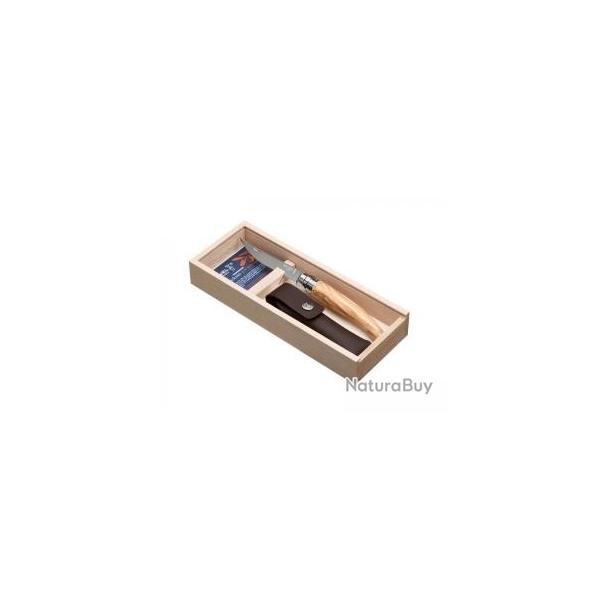 Plumier OPINEL lame 10 cm effile inox poli glace, manche 12 cm olivier, virole tournante +tui