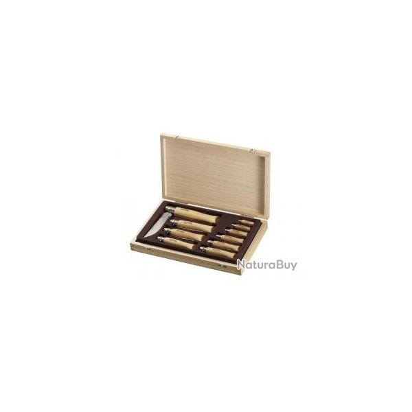Coffret bois collection 10 couteaux OPINEL inox n 2I au n 5I et du n 6VRI au n 12VRI