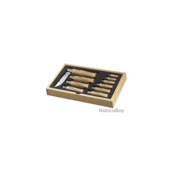 Ramasse-monnaie bois, 10 couteaux OPINEL n 2I au n 5I et du n 6VRI au n 12VRI lame inox