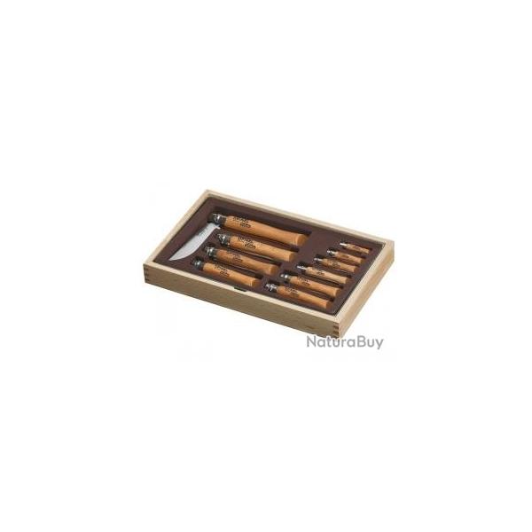Ramasse-monnaie bois, 10 couteaux OPINEL n 2 au n 5 et du n 6VRN au n 12VRN lame acier carbone
