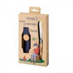 Couteau « Mon premier OPINEL » n°7 VRI, lame inox bout rond, manche 10 cm hêtre + étui bleu.