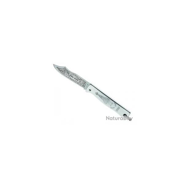 Couteau DOUK-DOUK lame acier inox Z70CD15 forge et grave, manche 11 cm mtal chrom sur nickel