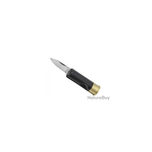 Couteau cartouche, lame inox, manche 6,5 cm faon fibre de carbone.