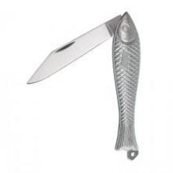 Couteau MIKOV, lame acier inox 420, manche 8 cm motif poisson zinc argenté.