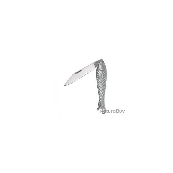 Couteau MIKOV, lame acier inox 420, manche 8 cm motif poisson zinc argent.