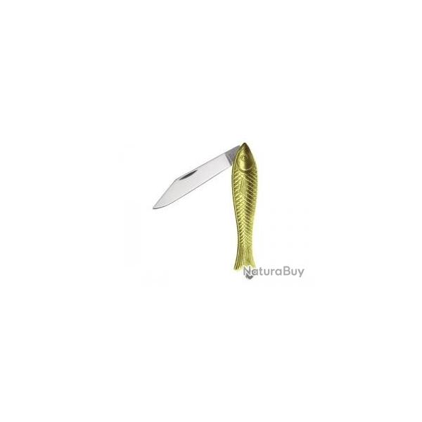 Couteau MIKOV, lame acier inox 420, manche 8 cm motif poisson zinc dor