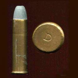 .25 Stevens Long Rimfire 1898 - étui cuivre perussion annulaire - balle plomb méplate - marquage : D