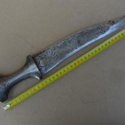 ancien couteau poignard sabre islamique ethnique ? jambiya gravé déesse éléphant ...
