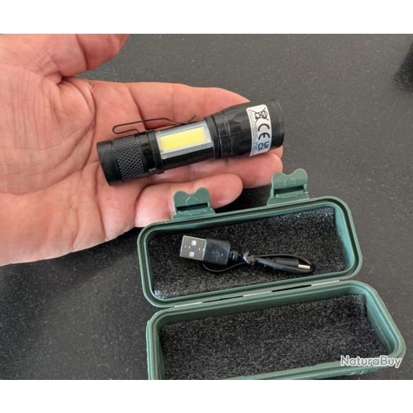 MINI LAMPE SUPER PUISSANTE 2000 LUMENS DOUBLE ECLAIRAGE + ZOOM LIVREE EN COFFRET AVEC SON CHARGEUR