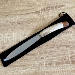 Couteau fixe cuisine artisanal Bois de cerf et palmier rouge. Inox forgé