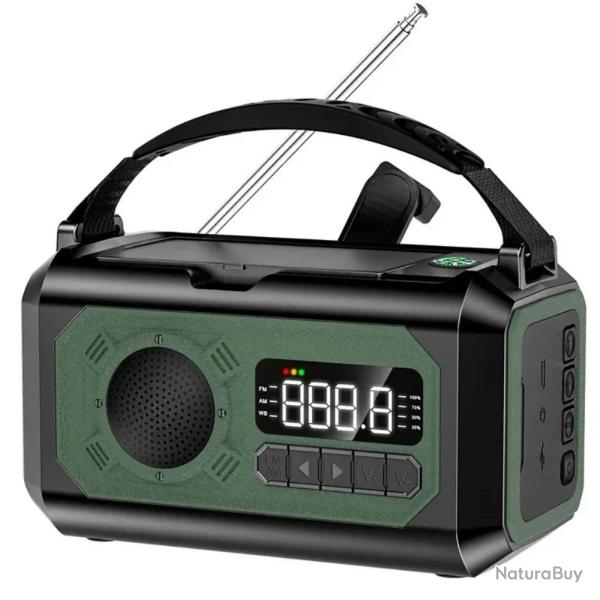 Radio Mto d'Urgence 12000mAh Recharge Solaire, Lampe, Banque d'Alimentation Portable Camping Vert