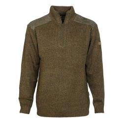 Pull Chasse Brodé Col Cheminée Kaki M - PERCUSSION