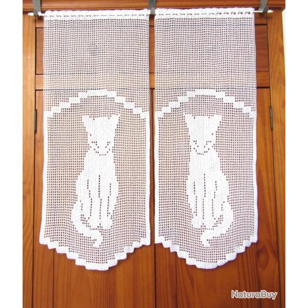 Rideaux, brise-vue , voilage Chat cration dentelle crochet fait main.