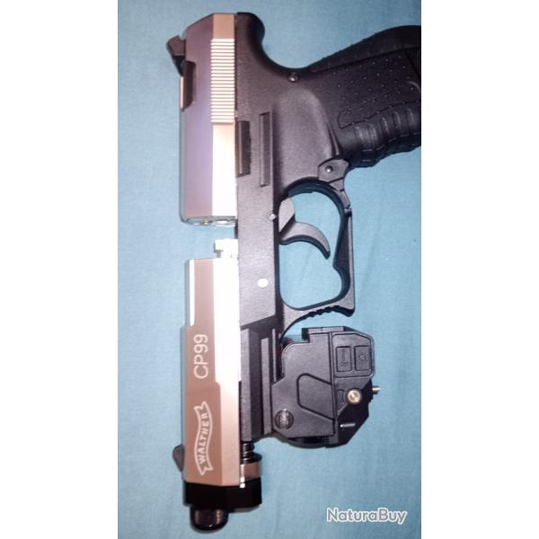 Walther cp99 neuf jamais utilis avec pointeur laser et lampe tactique et modrateur de son  malette