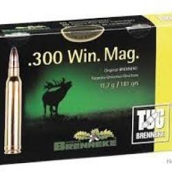 Cartouches BRENNEKE TUG Calibre 300 Win Mag 181 Gr/ 11.7 G (Boite de 20)