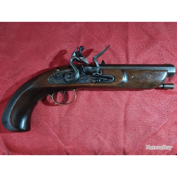 Magnifique pistolet  silex Colonial Jukar 12mm de 1977 en excellent tat platine grave et jaspe