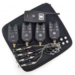 Kit Alarme Pêche Carpe 4 Détecteurs + Récepteur + Swingers Sans Fil avec Étui - Modèle B1203S